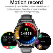 R6 1.32 inch Round Screen 2 in 1 Bluetooth Earphone Smart Watch, Support Bluetooth Call / Wellness Tracking(Black Leather Strap)