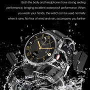 R6 1.32 inch Round Screen 2 in 1 Bluetooth Earphone Smart Watch, Support Bluetooth Call / Wellness Tracking(Brown Leather Strap)