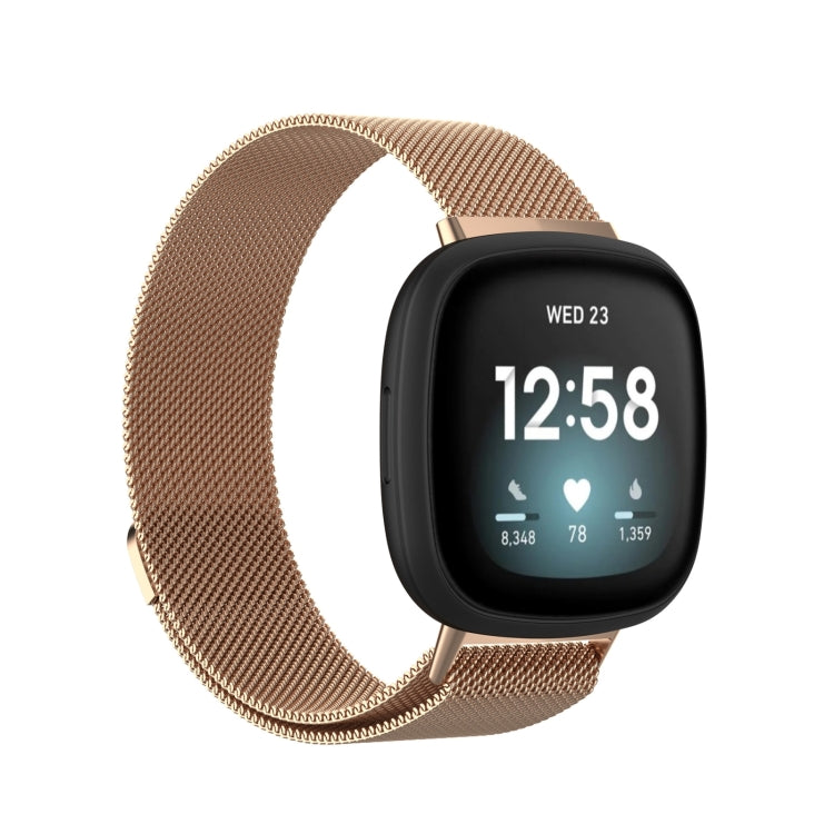 For Fitbit Versa 4 Milanese Magnetic Metal Weave Watchband, Small Size(Rose Gold)