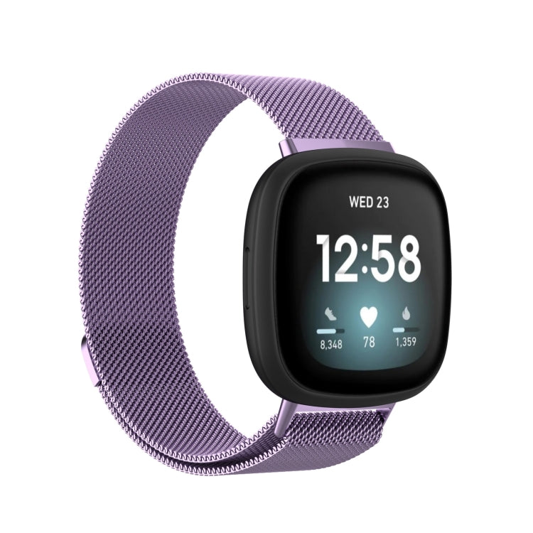 For Fitbit Versa 4 Milanese Magnetic Metal Weave Watchband, Small Size(Light Purple)