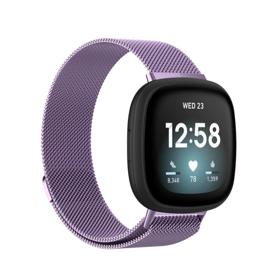 For Fitbit Versa 4 Milanese Magnetic Metal Weave Watchband, Small Size(Light Purple)