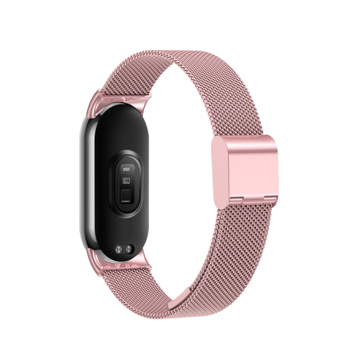 For Xiaomi Mi Band 8 Milanese Buckle Metal Watch Band(Rose Pink)