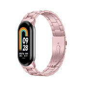 For Xiaomi Mi Band 8 Milanese Three-bead Metal Watch Band(Rose Pink)