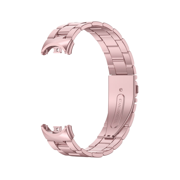 For Xiaomi Mi Band 8 Milanese Three-bead Metal Watch Band(Rose Pink)