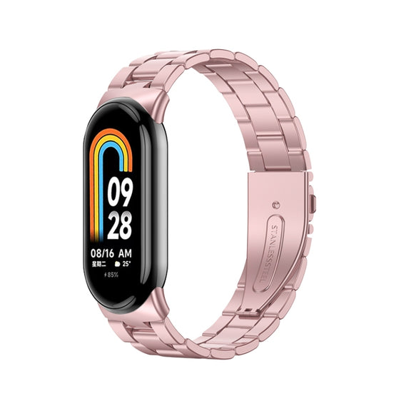 For Xiaomi Mi Band 8 Milanese Three-bead Metal Watch Band(Rose Pink)