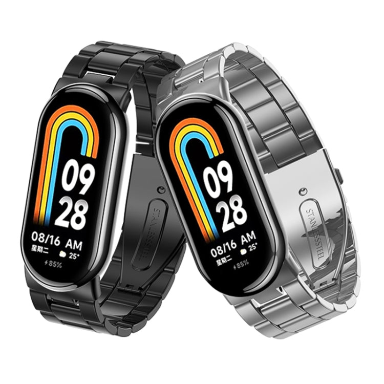 For Xiaomi Mi Band 8 Milanese Three-bead Metal Watch Band(Black)