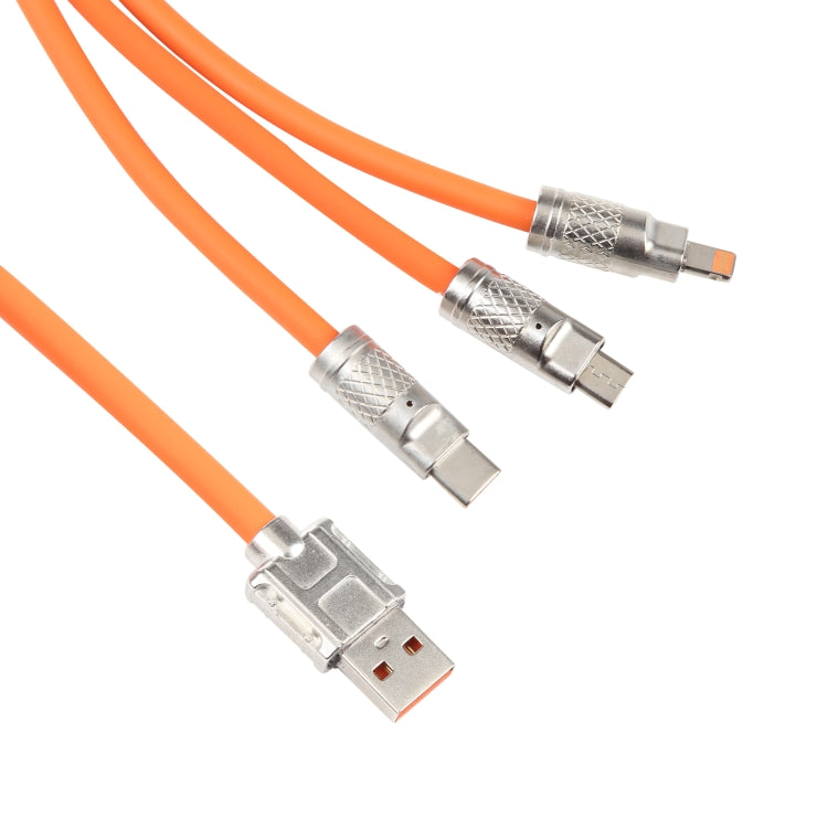 Mech Series 6A 120W 3 in 1 Metal Plug Silicone Fast Charging Data Cable, Length: 1.2m(Orange)