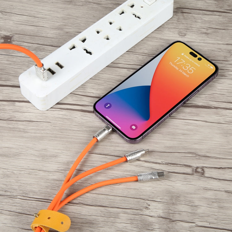 Mech Series 6A 120W 3 in 1 Metal Plug Silicone Fast Charging Data Cable, Length: 1.2m(Orange)
