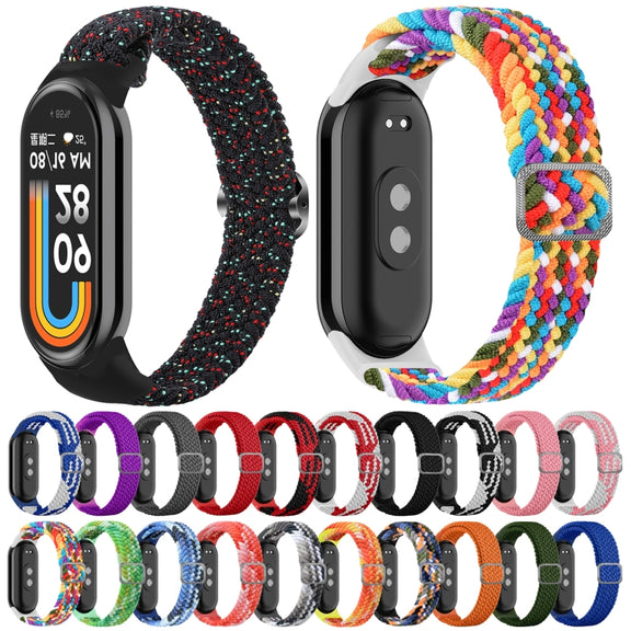 For Xiaomi Mi Band 8 Adjustable Nylon Braided Elasticity Watch Band(Colorful Black)