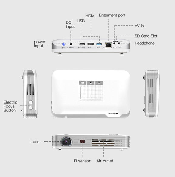 WOWOTO T9S TI DLP DMD 0.45 1280 x 800 4K 350ANSI RGB LED Smart Projector(EU Plug)