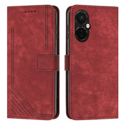 For OnePlus Nord CE 3/Nord CE 3 Lite/Nord N30 Skin Feel Stripe Pattern Leather Phone Case with Lanyard(Red)