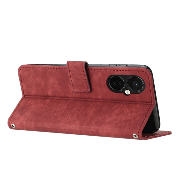 For OnePlus Nord CE 3/Nord CE 3 Lite/Nord N30 Skin Feel Stripe Pattern Leather Phone Case with Lanyard(Red)