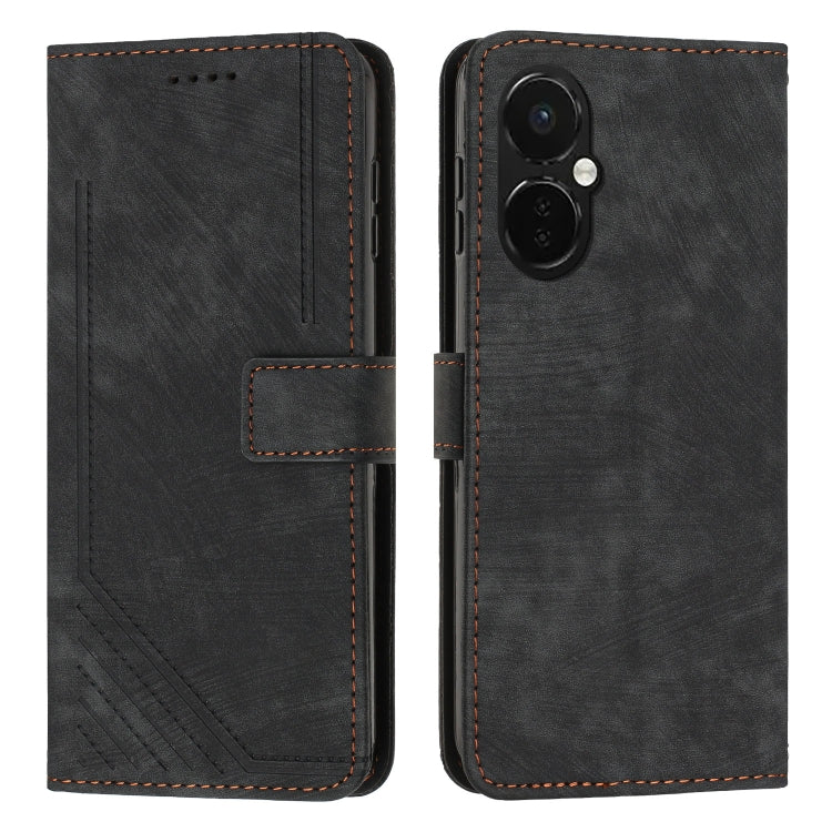 For OnePlus Nord CE 3/Nord CE 3 Lite/Nord N30 Skin Feel Stripe Pattern Leather Phone Case with Lanyard(Black)