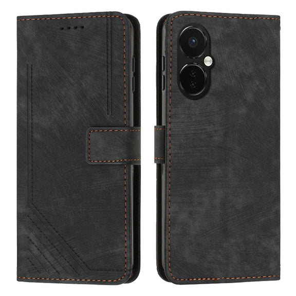 For OnePlus Nord CE 3/Nord CE 3 Lite/Nord N30 Skin Feel Stripe Pattern Leather Phone Case with Lanyard(Black)