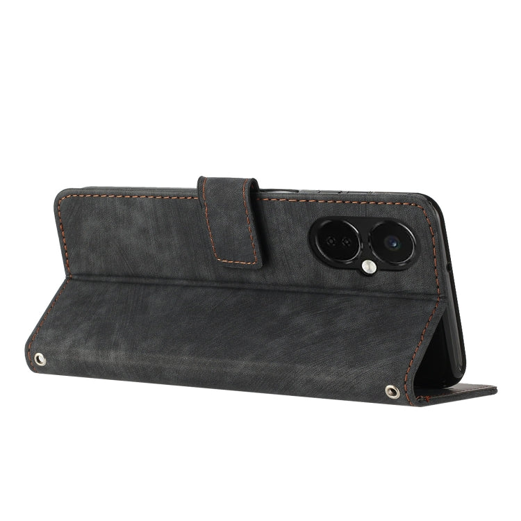 For OnePlus Nord CE 3/Nord CE 3 Lite/Nord N30 Skin Feel Stripe Pattern Leather Phone Case with Lanyard(Black)