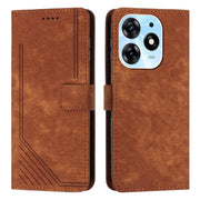 For Tecno Spark 10 Pro Skin Feel Stripe Pattern Leather Phone Case with Lanyard(Brown)