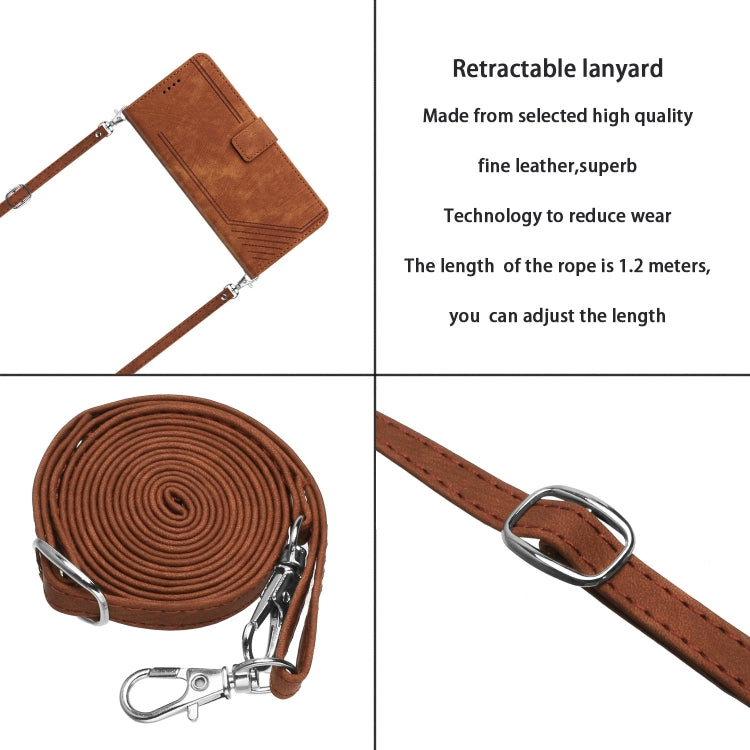 For Tecno Spark 10 Pro Skin Feel Stripe Pattern Leather Phone Case with Lanyard(Brown)