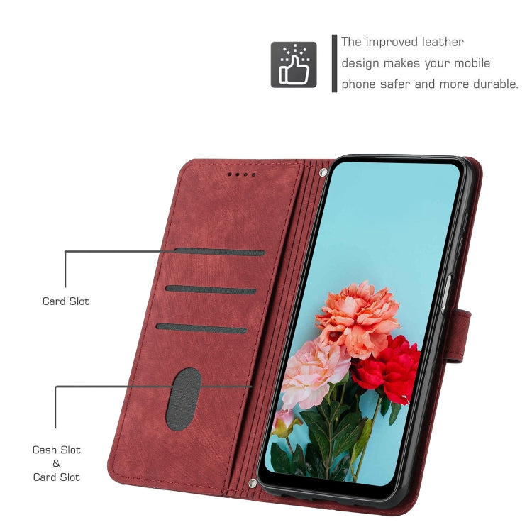 For Tecno Spark 10 Pro Skin Feel Stripe Pattern Leather Phone Case with Lanyard(Red)