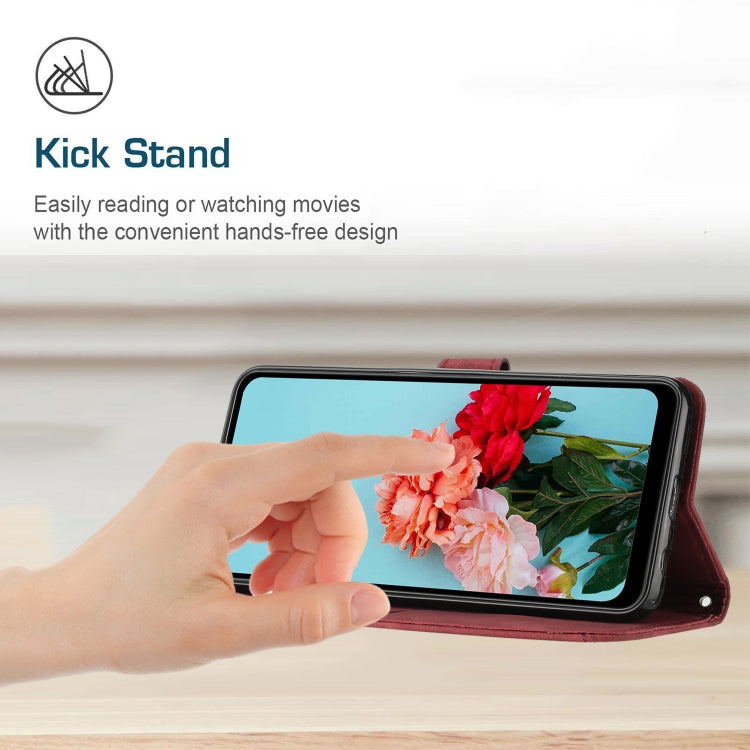 For Tecno Spark 10 Pro Skin Feel Stripe Pattern Leather Phone Case with Lanyard(Red)