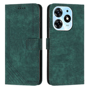 For Tecno Spark 10 Pro Skin Feel Stripe Pattern Leather Phone Case with Lanyard(Green)