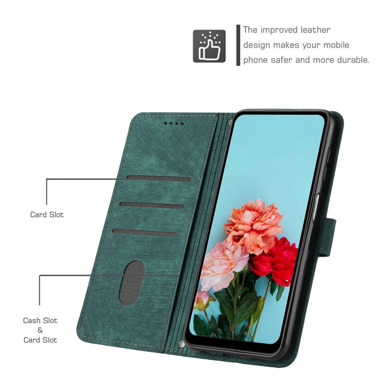 For Tecno Spark 10 Pro Skin Feel Stripe Pattern Leather Phone Case with Lanyard(Green)