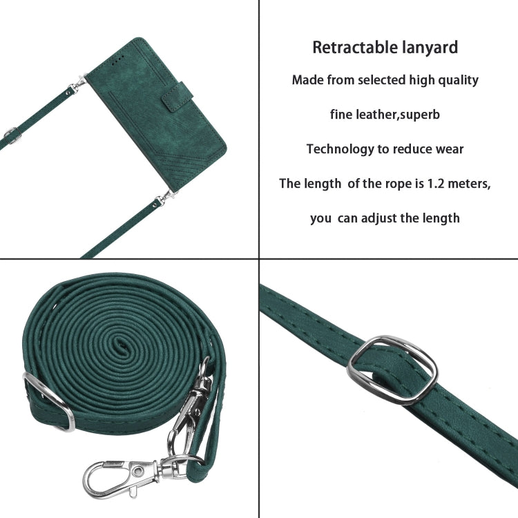 For Tecno Spark 10 Pro Skin Feel Stripe Pattern Leather Phone Case with Lanyard(Green)