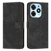 For Tecno Spark 10 Pro Skin Feel Stripe Pattern Leather Phone Case with Lanyard(Black)
