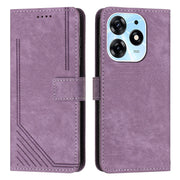 For Tecno Spark 10 Pro Skin Feel Stripe Pattern Leather Phone Case with Lanyard(Purple)