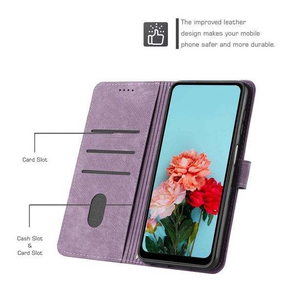 For Tecno Spark 10 Pro Skin Feel Stripe Pattern Leather Phone Case with Lanyard(Purple)