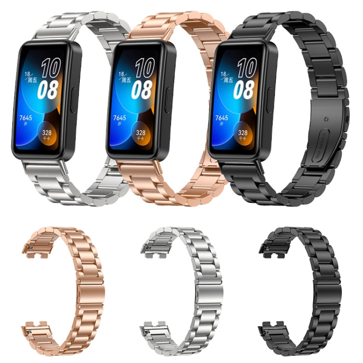 For Huawei Band 8 16mm Three Strains Metal Replacement Watch Band(Rose Gold)