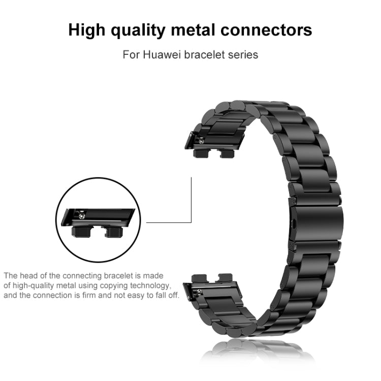 For Huawei Band 8 16mm Three Strains Metal Replacement Watch Band(Rose Gold)