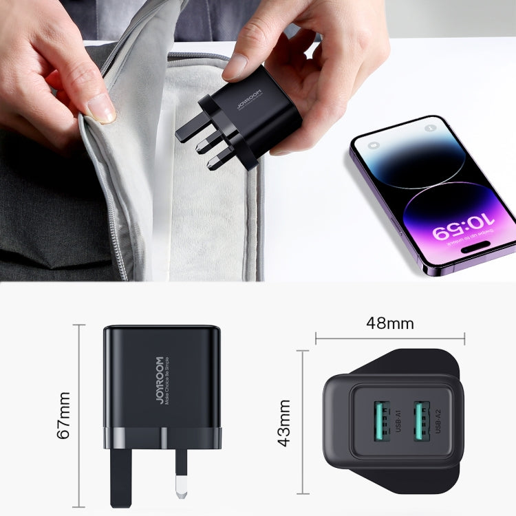 JOYROOM JR-TCN01 2.4A Dual Ports USB Charger, Plug:UK Plug(Black)