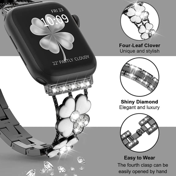 For Apple Watch 8 41mm Petal Metal Diamond Watch Band(Black+White)