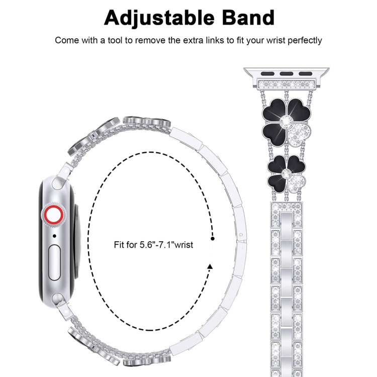 For Apple Watch 8 41mm Petal Metal Diamond Watch Band(Silver+Black)