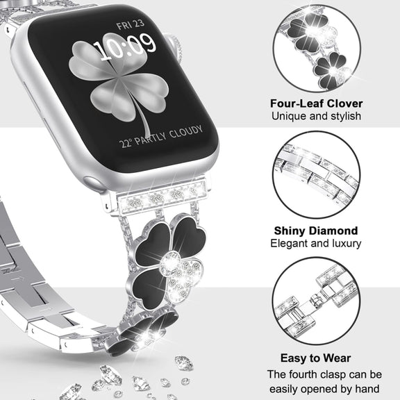 For Apple Watch 8 41mm Petal Metal Diamond Watch Band(Silver+Black)