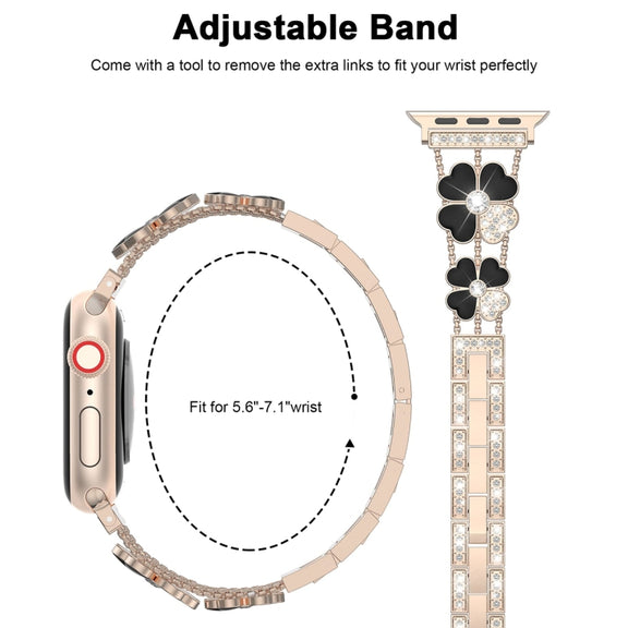 For Apple Watch 7 41mm Petal Metal Diamond Watch Band(Rose Gold+Black)