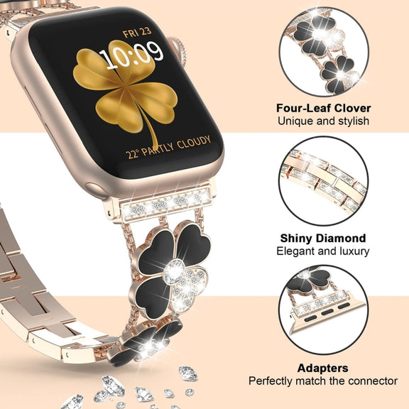 For Apple Watch 7 41mm Petal Metal Diamond Watch Band(Rose Gold+Black)