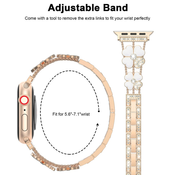 For Apple Watch 7 41mm Petal Metal Diamond Watch Band(Rose Gold+White)