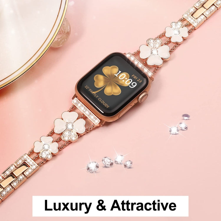 For Apple Watch 7 41mm Petal Metal Diamond Watch Band(Rose Gold+White)
