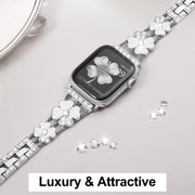 For Apple Watch 7 41mm Petal Metal Diamond Watch Band(Silver+White)
