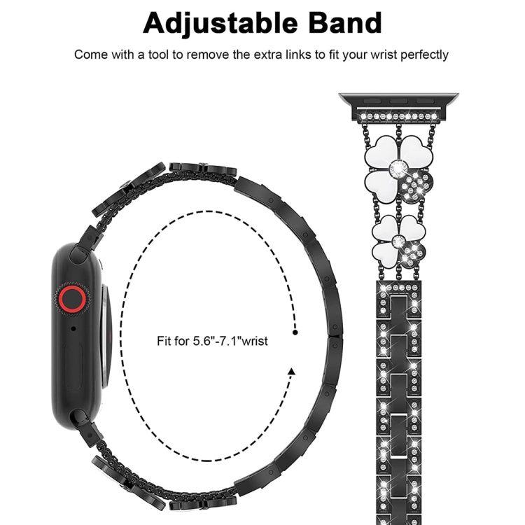 For Apple Watch 7 45mm Petal Metal Diamond Watch Band(Black+White)
