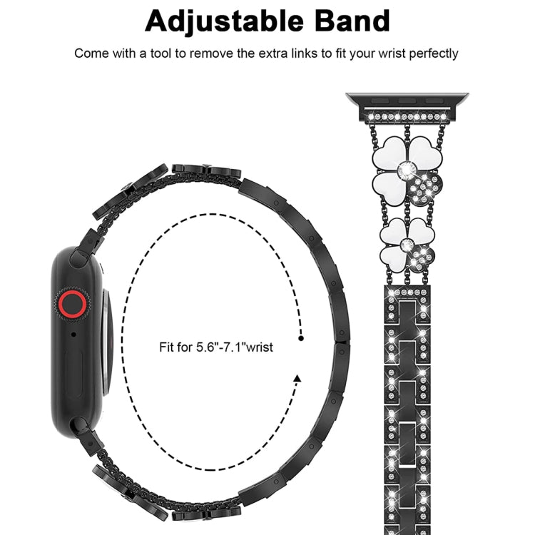 For Apple Watch SE 2022 40mm Petal Metal Diamond Watch Band(Black+White)