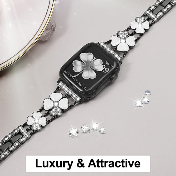 For Apple Watch 6 40mm Petal Metal Diamond Watch Band(Black+White)