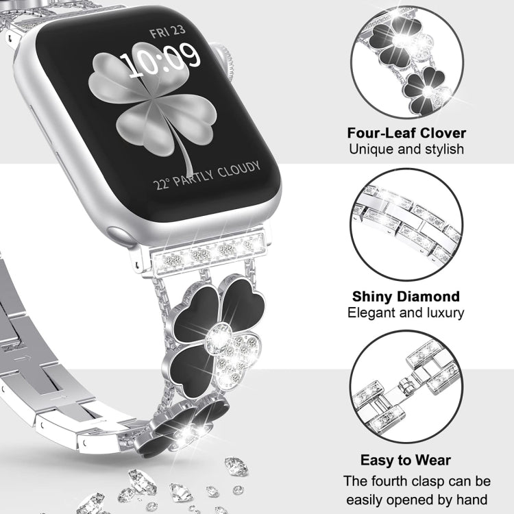 For Apple Watch 6 40mm Petal Metal Diamond Watch Band(Silver+Black)