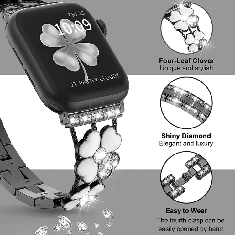 For Apple Watch 5 40mm Petal Metal Diamond Watch Band(Black+White)