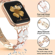 For Apple Watch 5 44mm Petal Metal Diamond Watch Band(Rose Gold+White)