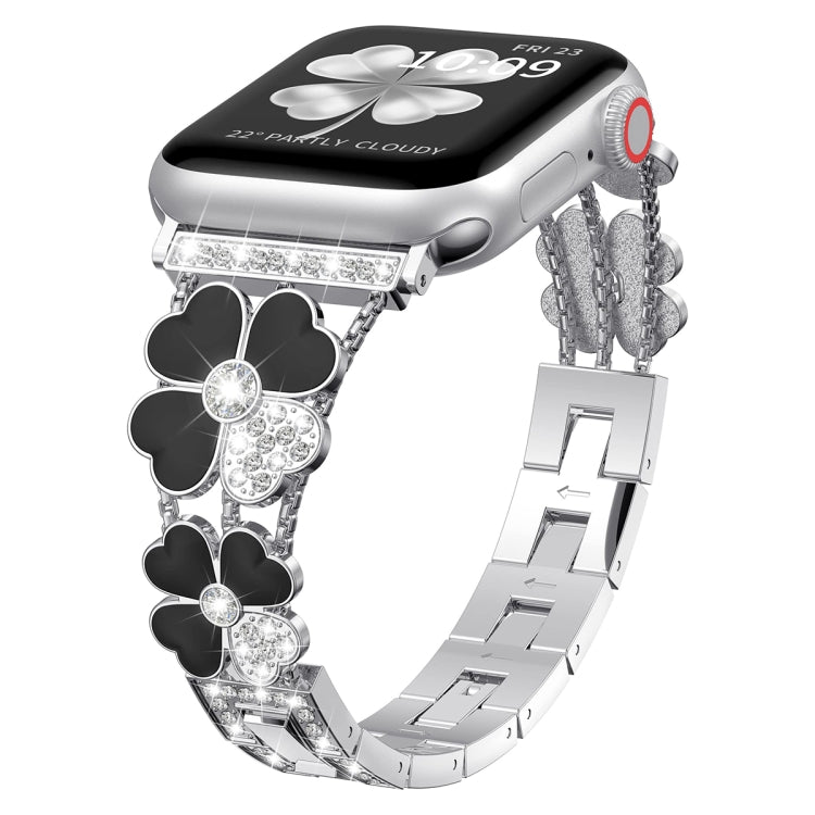 For Apple Watch 4 40mm Petal Metal Diamond Watch Band(Sliver+Black)