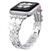 For Apple Watch 4 44mm Petal Metal Diamond Watch Band(Sliver+White)