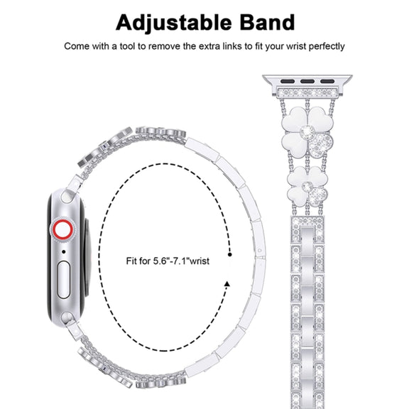 For Apple Watch 2 42 mm Petal Metal Diamond Watch Band(Silver+White)