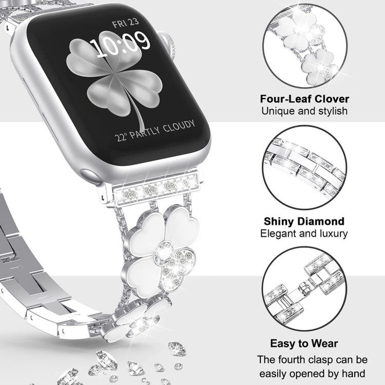 For Apple Watch 2 42 mm Petal Metal Diamond Watch Band(Silver+White)